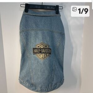Harley‑Davidson Light Blue Denim Skirt with Black Patch
